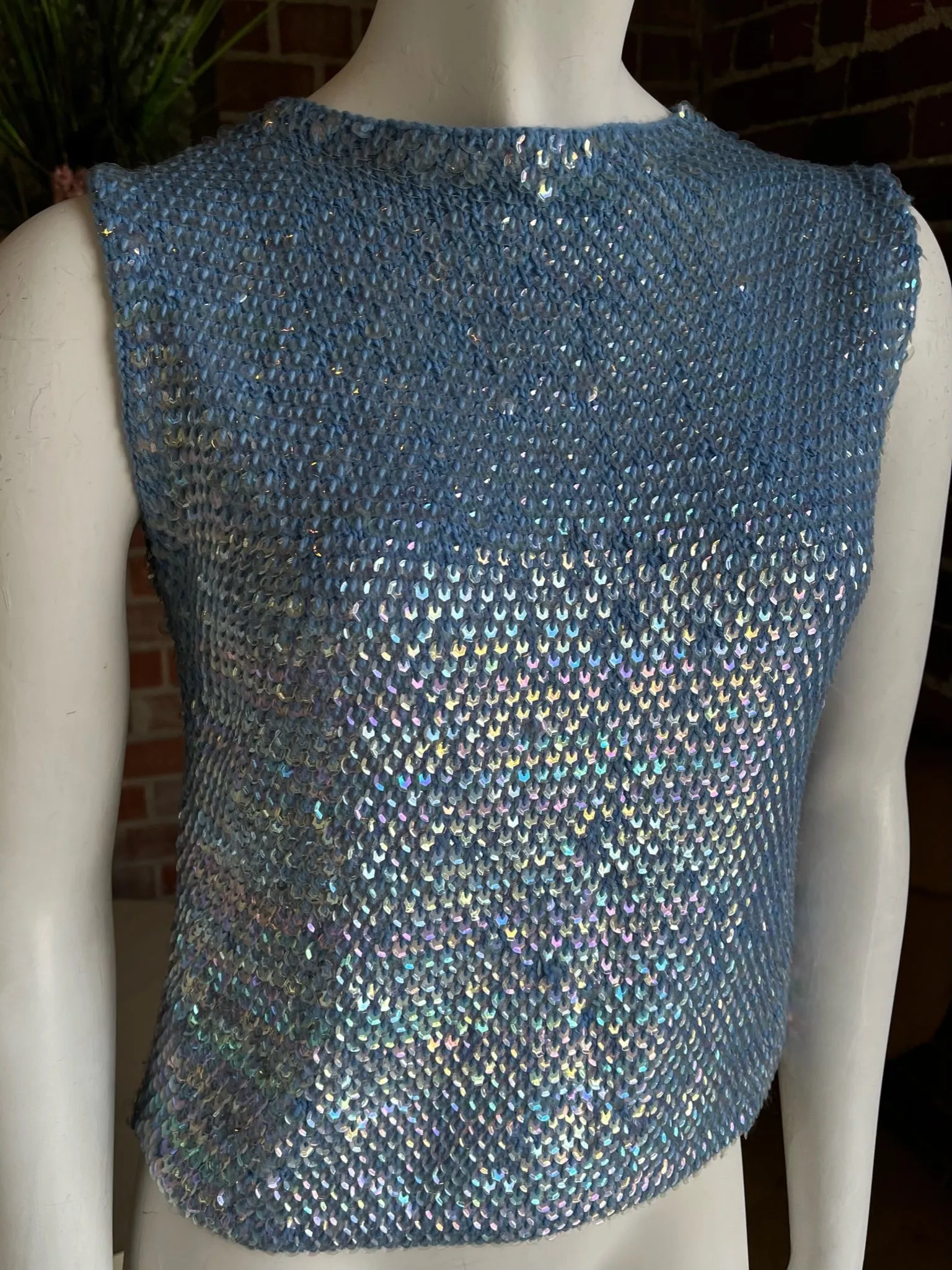 1960s Pastel Blue Sequined Knit Top