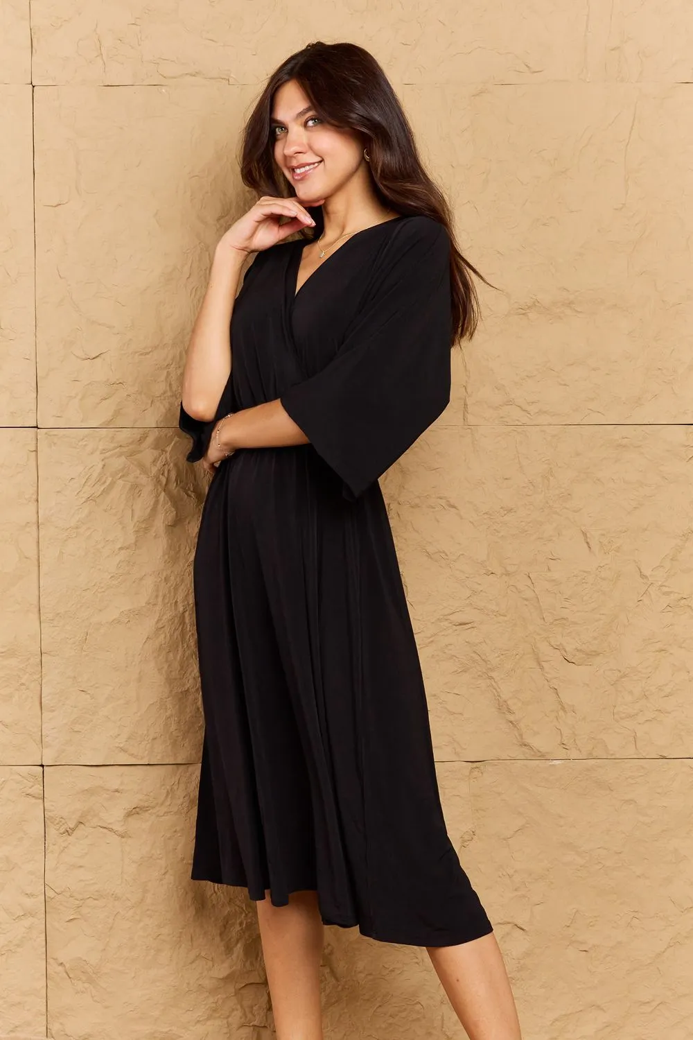 Bohemian OneTheLand Make Your Move Solid Surplice Midi Dress