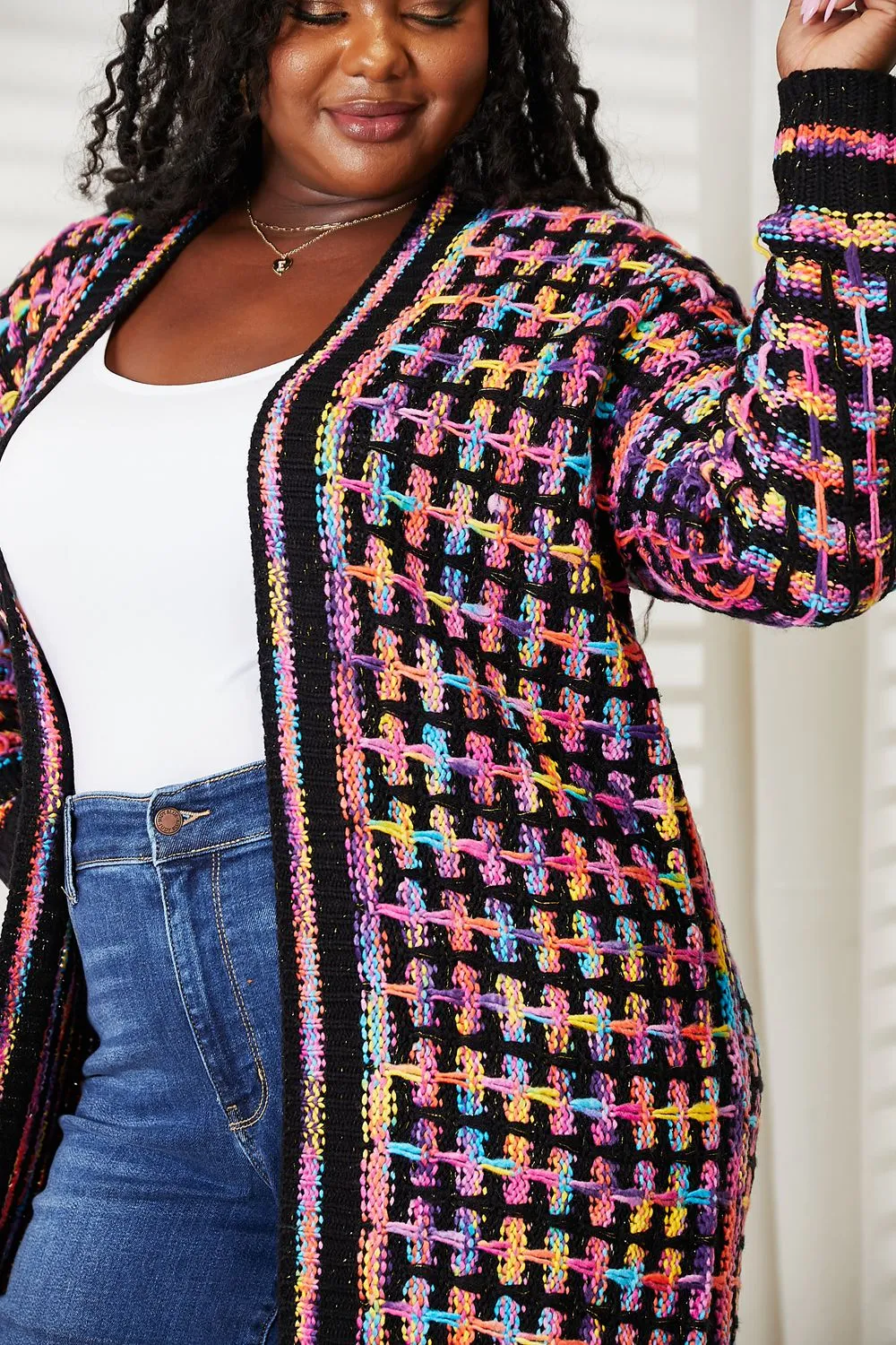 Fall Cardigan Angel Wings Full Size Multicolored Open Front Fringe Hem Cardigan