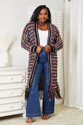 Fall Cardigan Angel Wings Full Size Multicolored Open Front Fringe Hem Cardigan