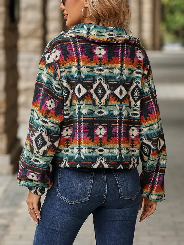 Long Sleeve Ethnic Style Printed Loose Short Jacket