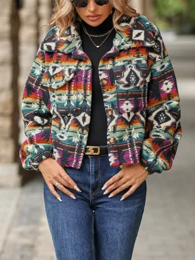 Long Sleeve Ethnic Style Printed Loose Short Jacket