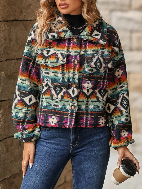 Long Sleeve Ethnic Style Printed Loose Short Jacket