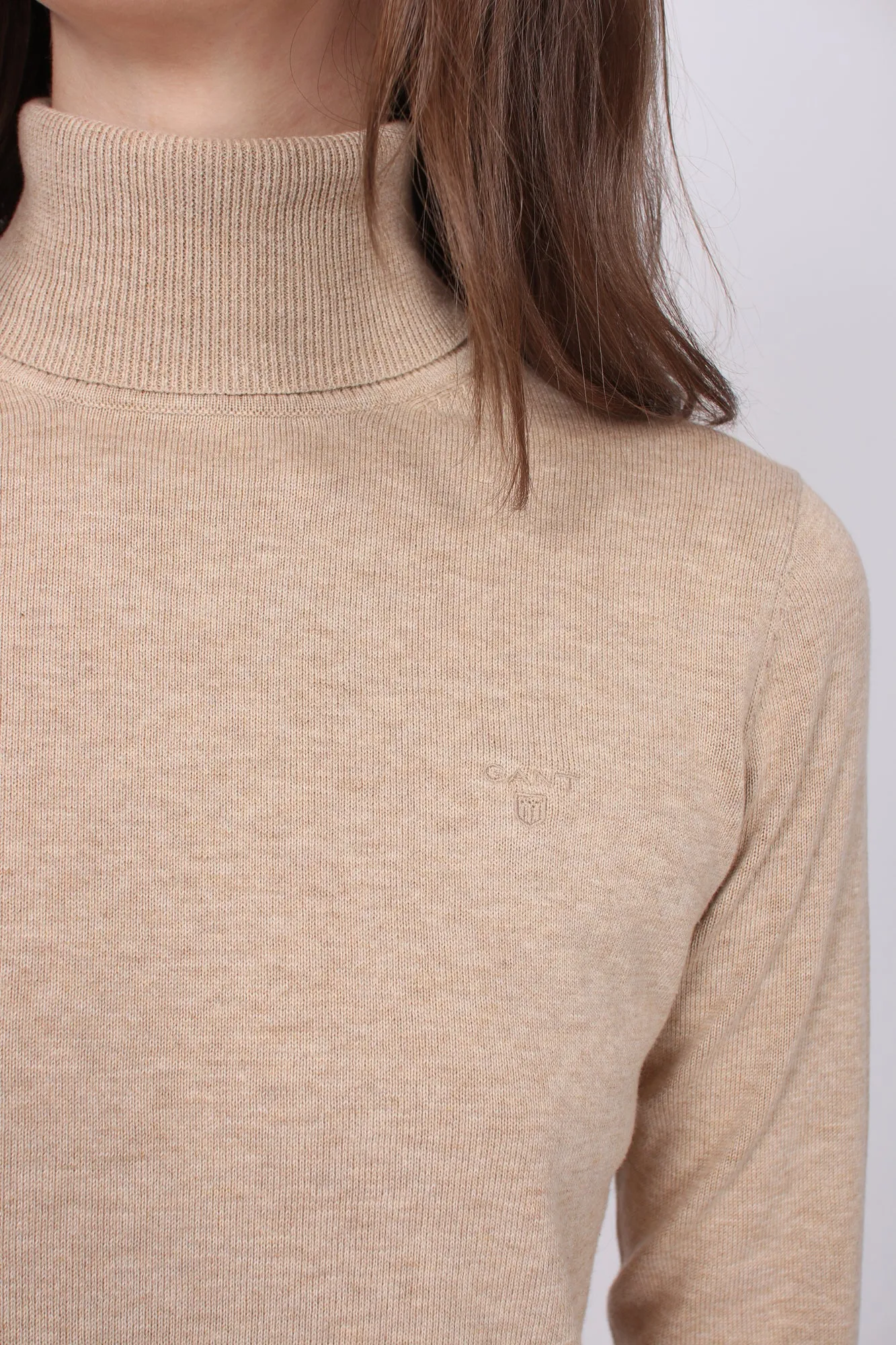 LT Weight Cotton Turtleneck - Sand Melange