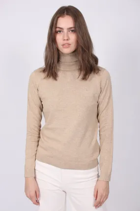 LT Weight Cotton Turtleneck - Sand Melange