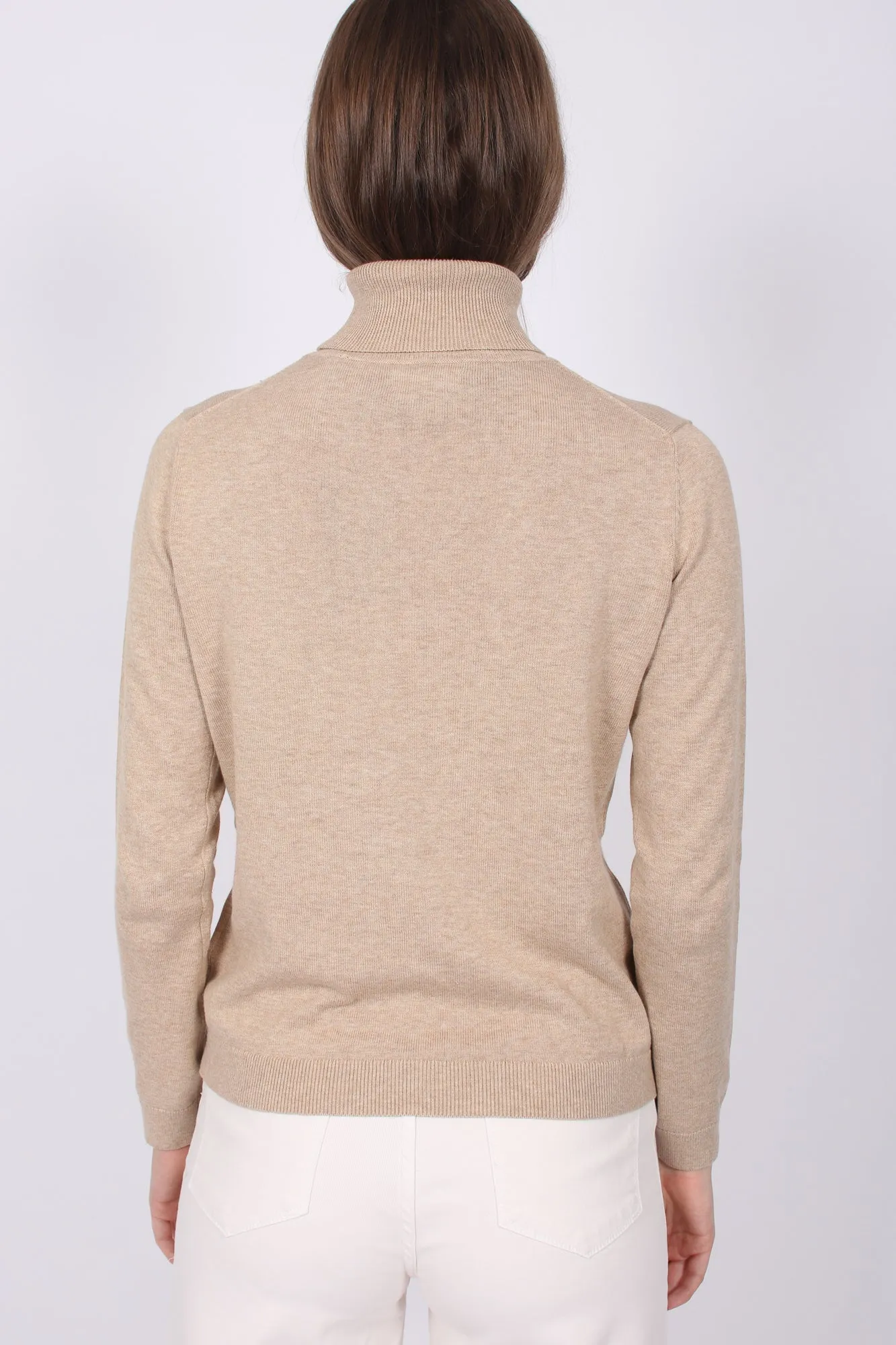 LT Weight Cotton Turtleneck - Sand Melange