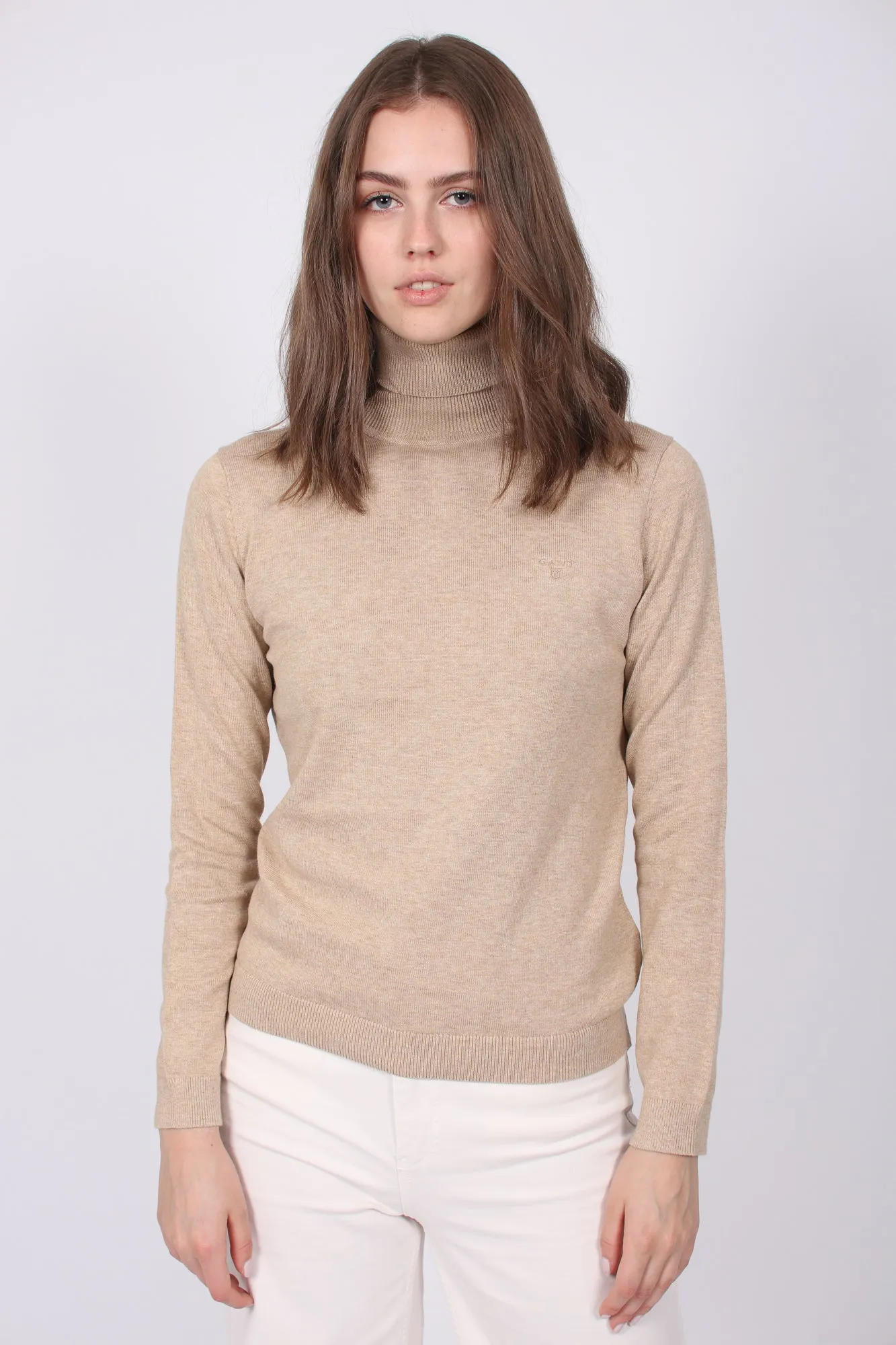LT Weight Cotton Turtleneck - Sand Melange