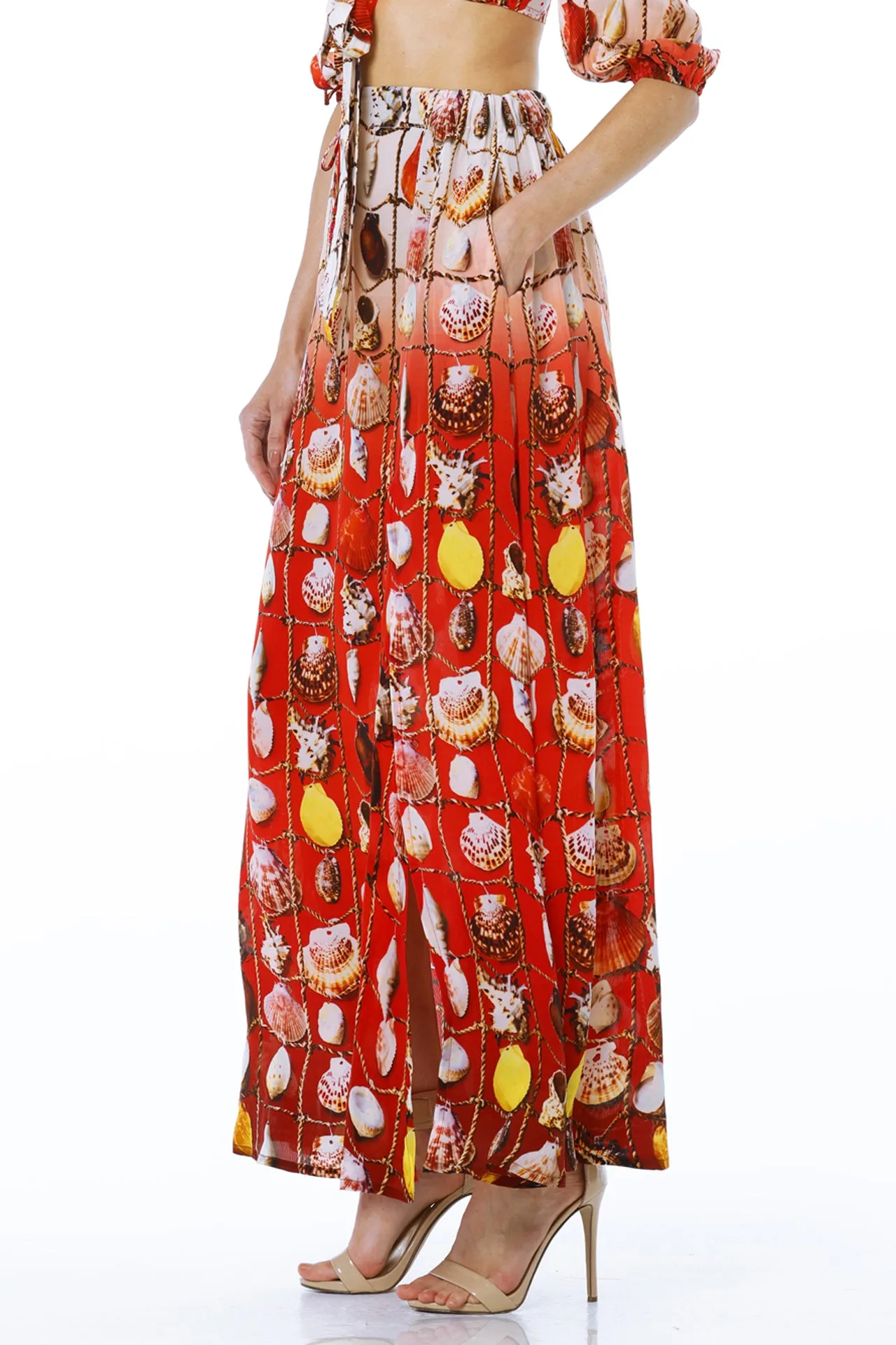 Red Long Casual Skirts