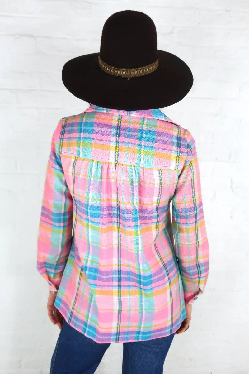 Vintage 70s Jacket / Overshirt - Baby Pink Plaid - Size S
