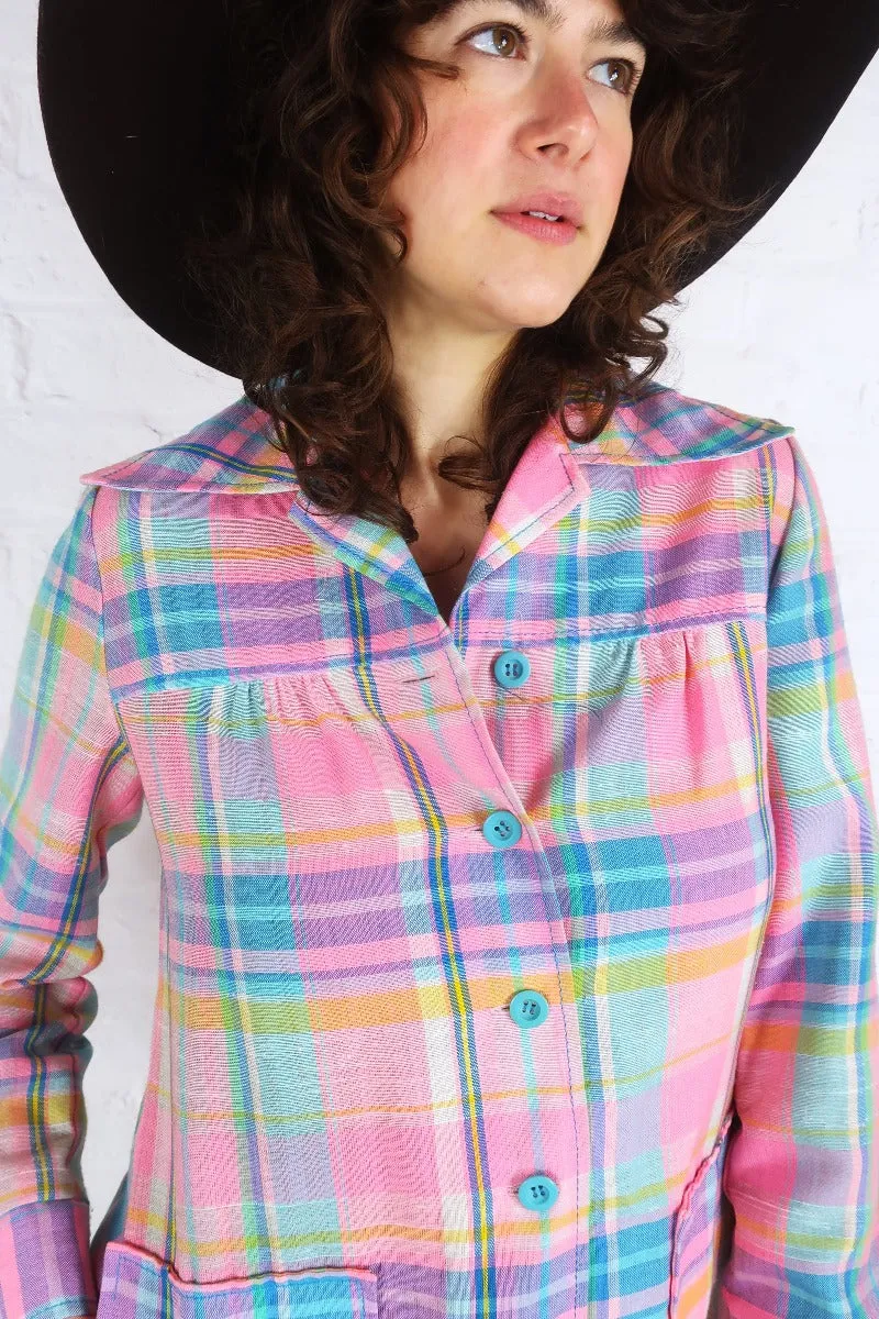 Vintage 70s Jacket / Overshirt - Baby Pink Plaid - Size S