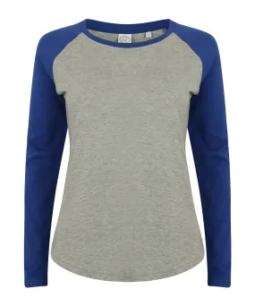 Womens long sleeve baseball t-shirt | Heather Grey/Royal